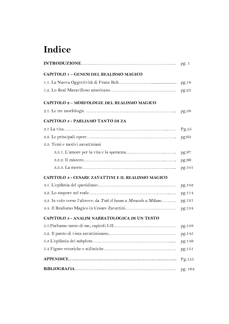 Indice della tesi: Il realismo magico in Cesare Zavattini, Pagina 1