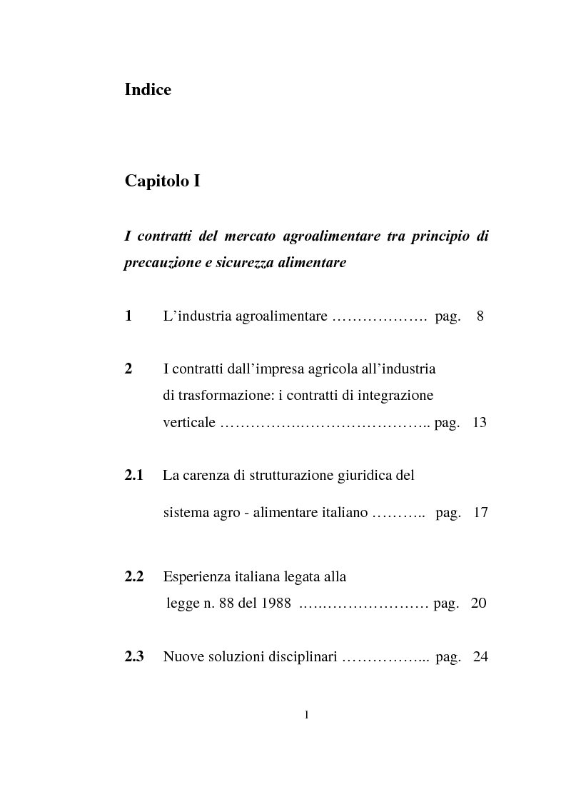 Indice della tesi: L’impresa agro-alimentare: dal principio di precauzione alla sicurezza alimentare, Pagina 1
