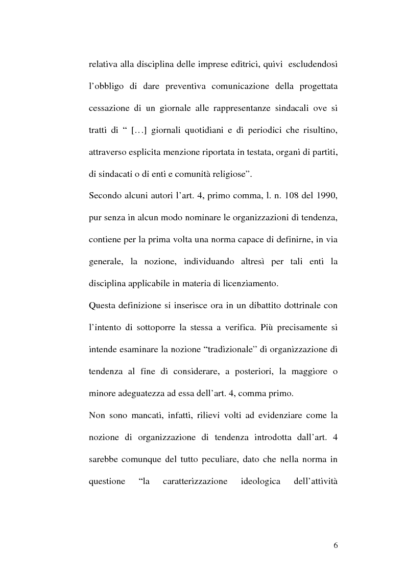 Anteprima della tesi: Tutela obbligatoria contro il licenziamento nelle organizzazioni di tendenza e natura non imprenditoriale dell'attività esercitata, Pagina 3