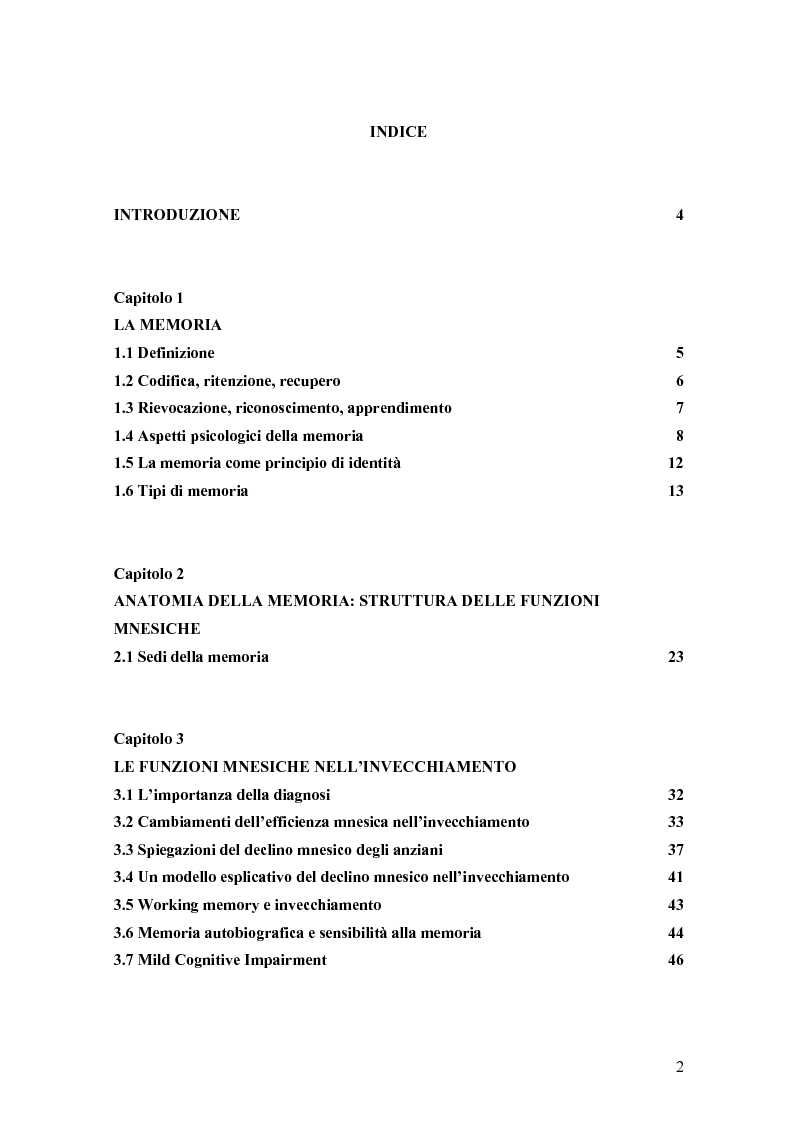 Indice della tesi: Verifica dell’efficacia della stimolazione luminosa intermittente nel potenziare la memoria nell’invecchiamento, Pagina 1