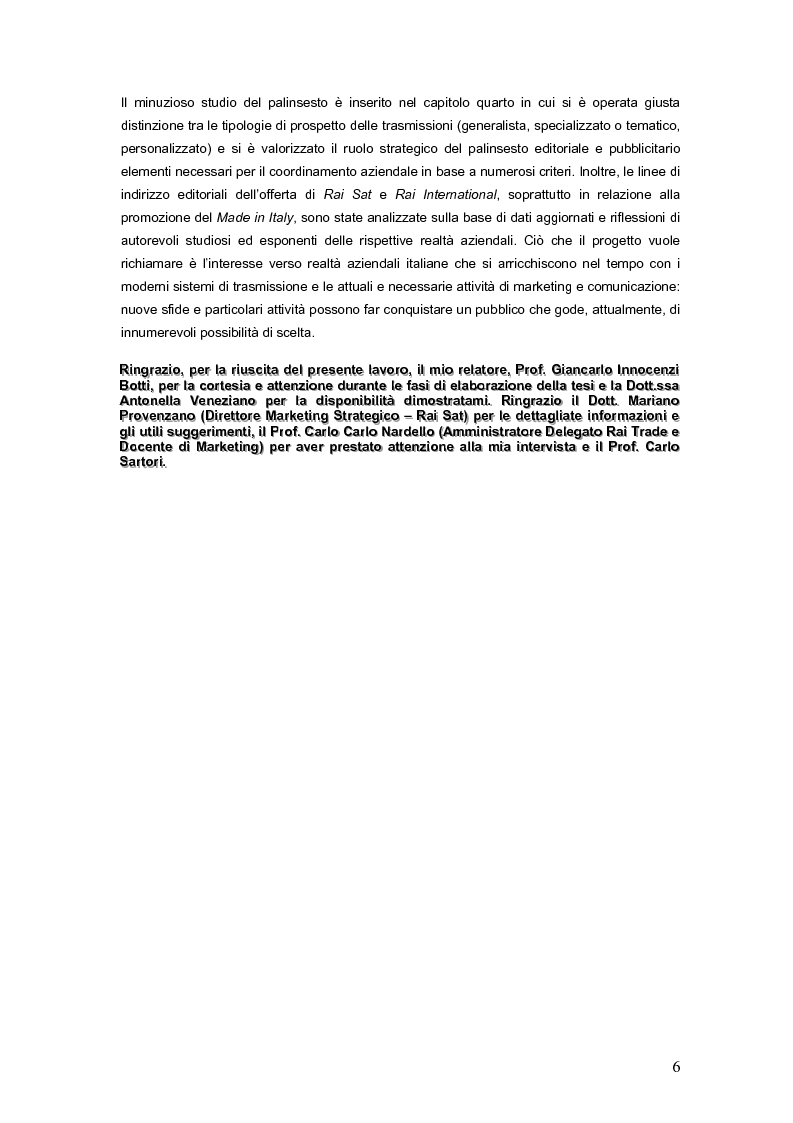 Anteprima della tesi: Marketing dello spettacolo e tv tematiche. Gestione della comunicazione per la promozione del made in Italy: i casi Rai Sat e Rai International., Pagina 2