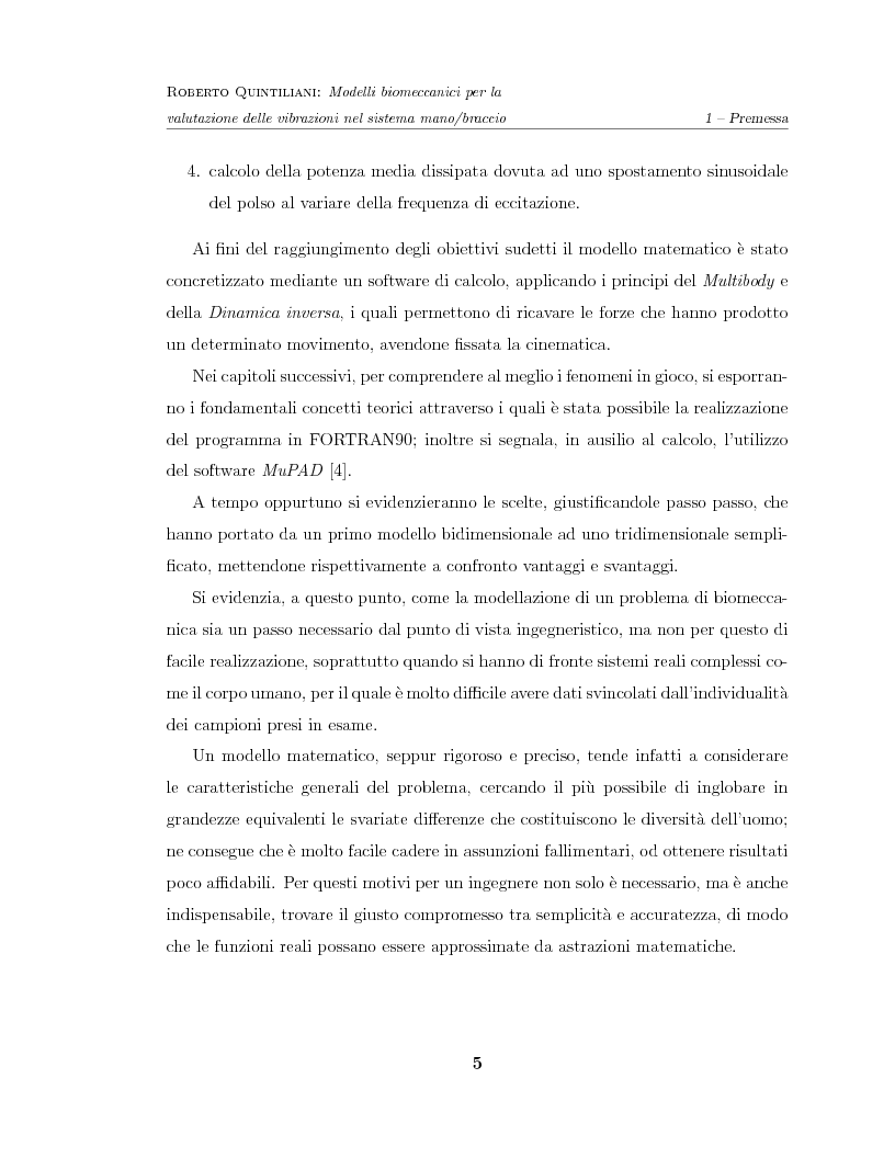 Anteprima della tesi: Modelli biomeccanici per la valutazione delle vibrazioni nel sistema mano/braccio, Pagina 5