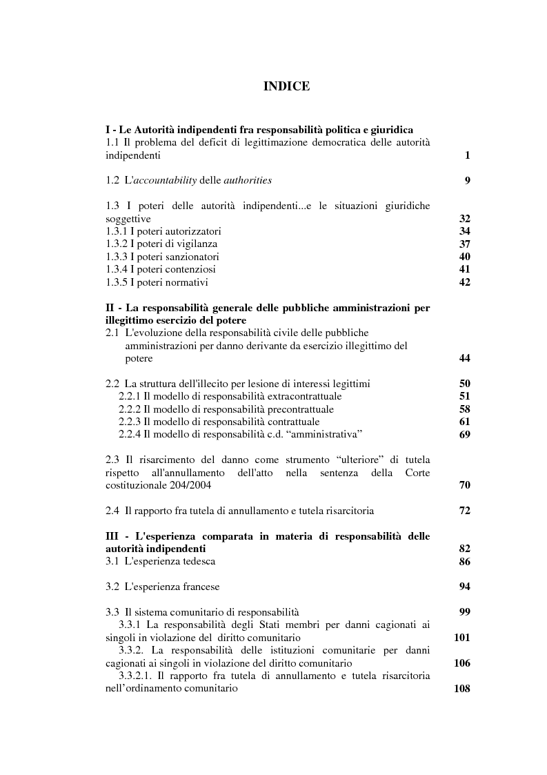 Indice della tesi: La responsabilità delle autorità indipendenti, Pagina 1