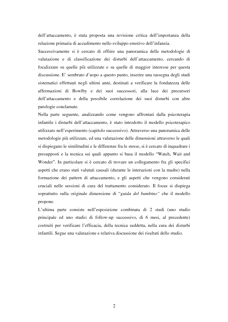 Anteprima della tesi: Il trattamento dei disturbi dell'attaccamento nell'infanzia: “Watch Wait and Wonder” un nuovo approccio infant-led, Pagina 2