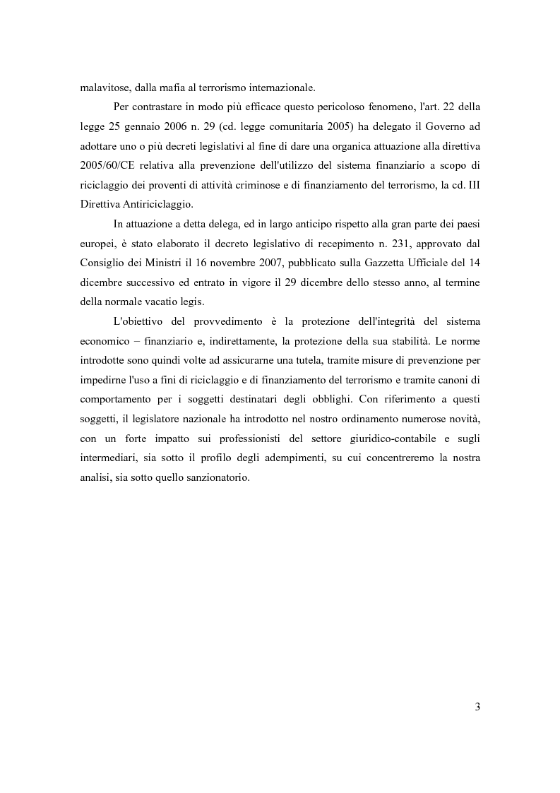 Anteprima della tesi: Le principali novità per i professionisti in tema di antiriciclaggio alla luce del d.lgs. 231/07, Pagina 2