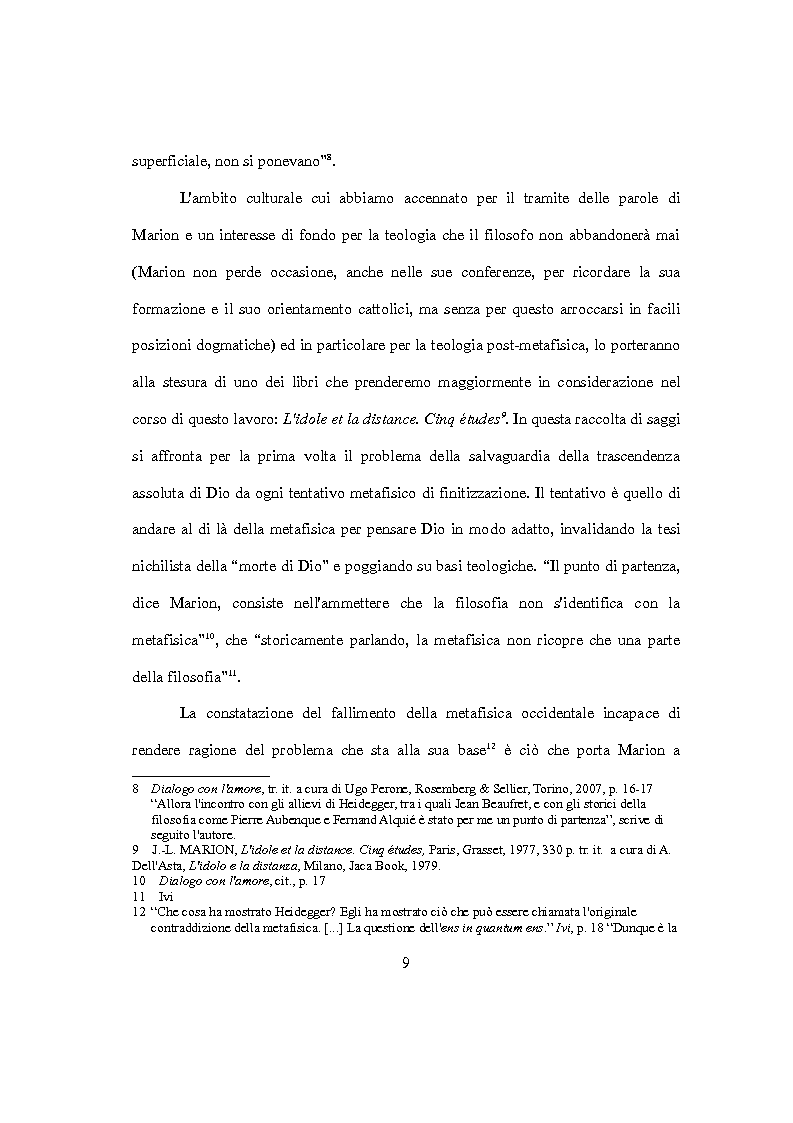 Anteprima della tesi: L'idolo e l'icona. Il visibile e il rivelato in Jean-Luc Marion, Pagina 7