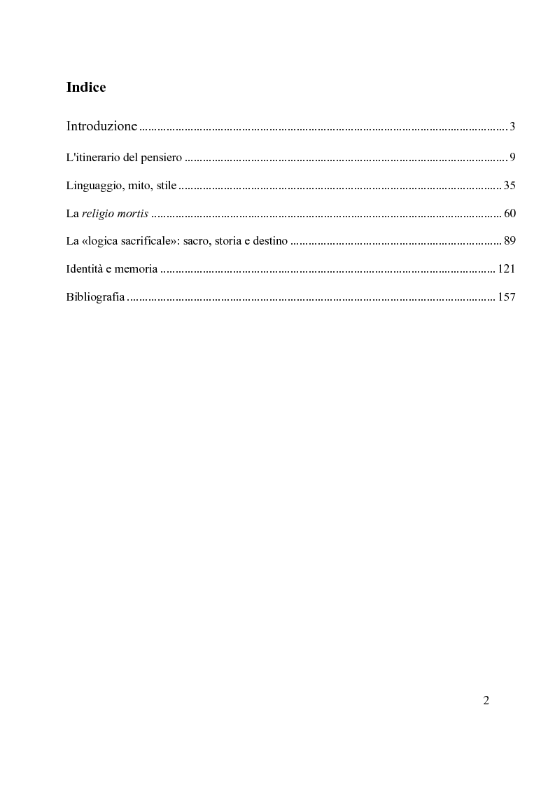 Indice della tesi: La macchina mitologica di Cesare Pavese, Pagina 1