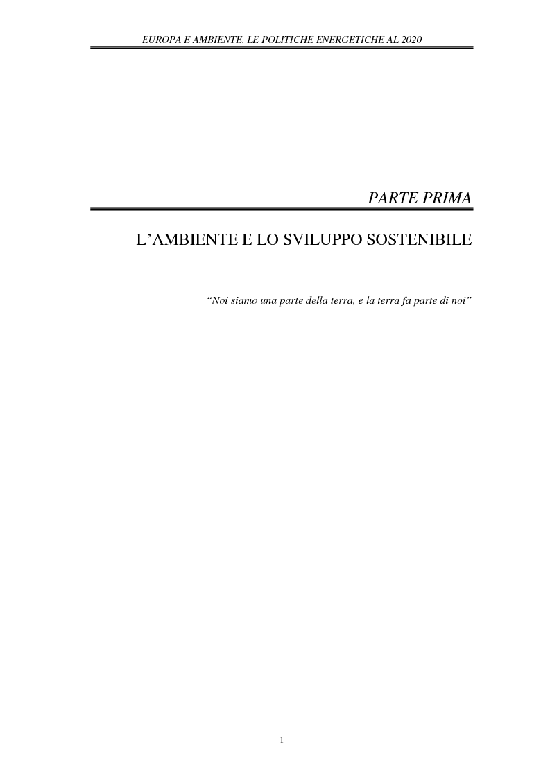Anteprima della tesi: Europa e ambiente, le politiche energetiche al 2020. Il ruolo delle rinnovabili, Pagina 7