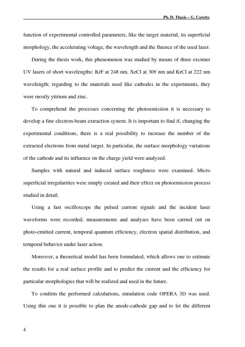 Anteprima della tesi: Studies of Photoemission from Metal Cathodes with Micro-Rough Surface: Schottky Effect and Plasma Production Influence, Pagina 2