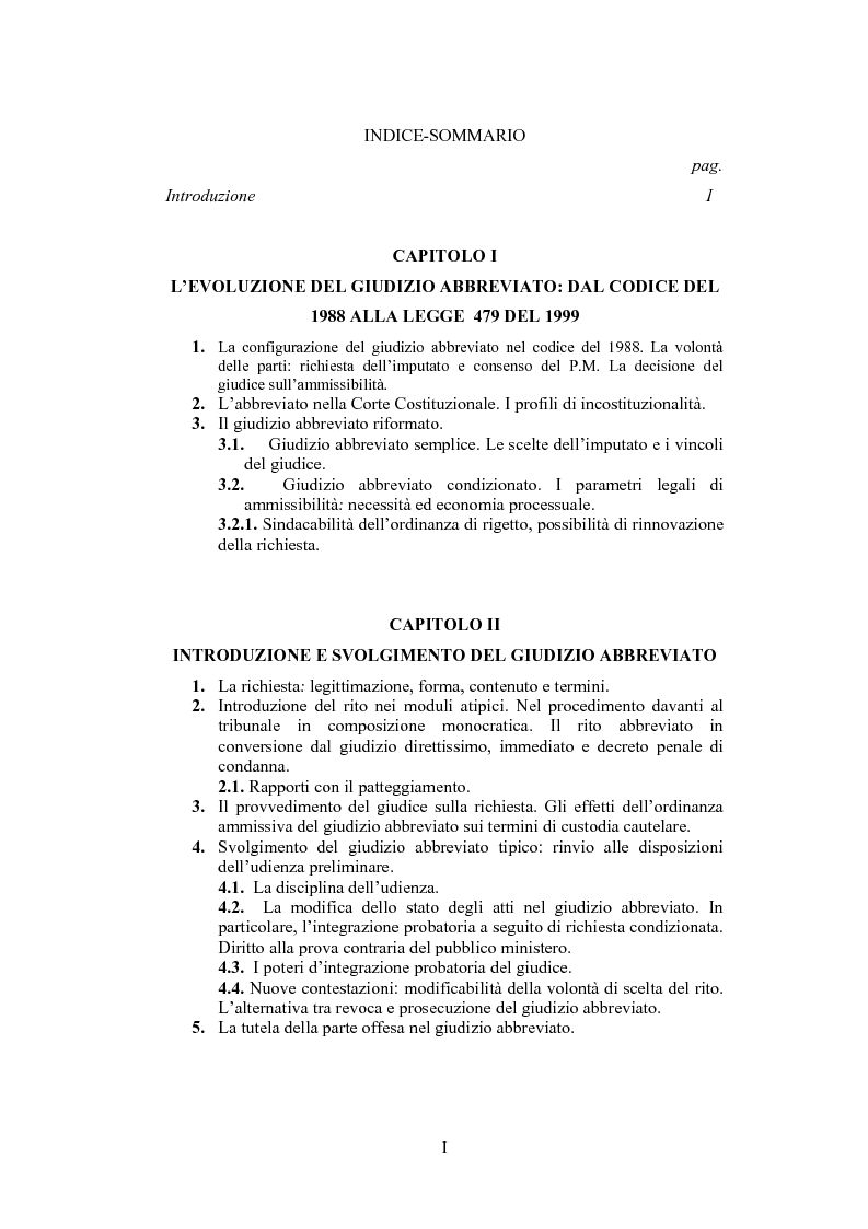 Indice della tesi: Il giudizio abbreviato, Pagina 1