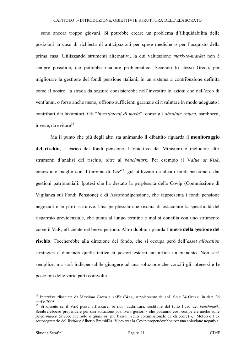 Anteprima della tesi: La riforma dei limiti agli investimenti dei fondi pensione in Italia. Obiettivi e prospettive in seguito alla consultazione effettuata dal Ministero del Tesoro, Pagina 11