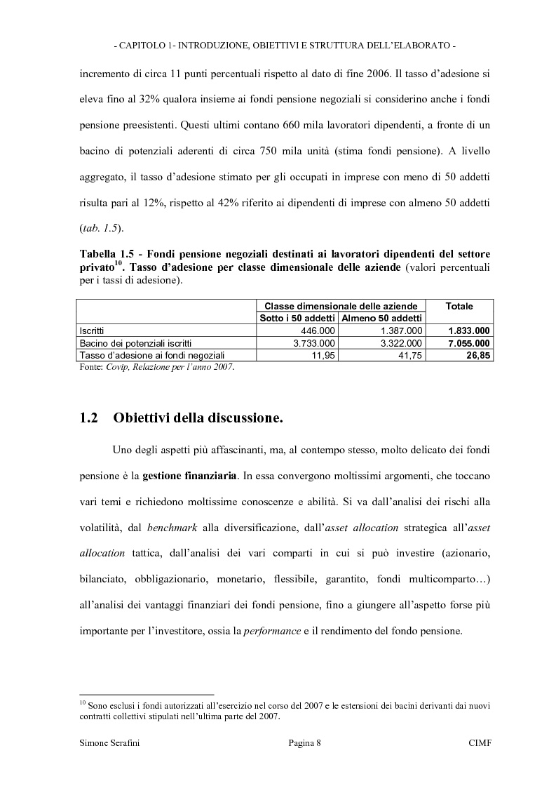 Anteprima della tesi: La riforma dei limiti agli investimenti dei fondi pensione in Italia. Obiettivi e prospettive in seguito alla consultazione effettuata dal Ministero del Tesoro, Pagina 8