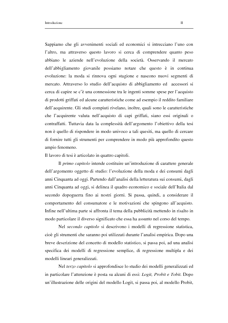 Anteprima della tesi: Un modello di regressione multinomiale per l’analisi delle motivazioni d’acquisto: il caso dei prodotti griffati, Pagina 2