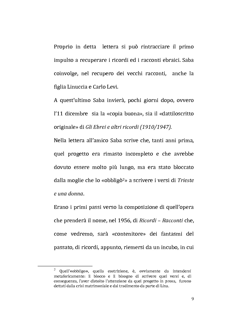 Anteprima della tesi: Il ricordo come racconto: l'altro Saba, Pagina 6