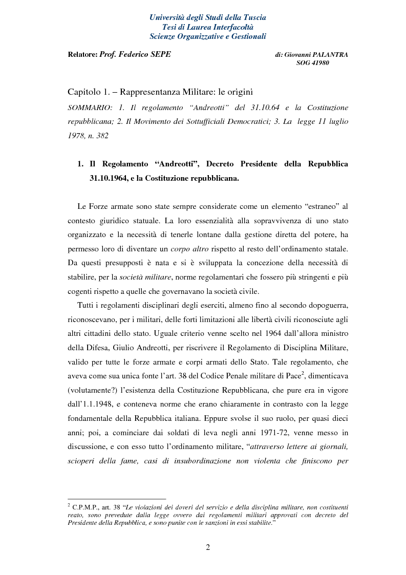 Anteprima della tesi: La Rappresentanza Militare e le relative proposte di riforma, Pagina 2