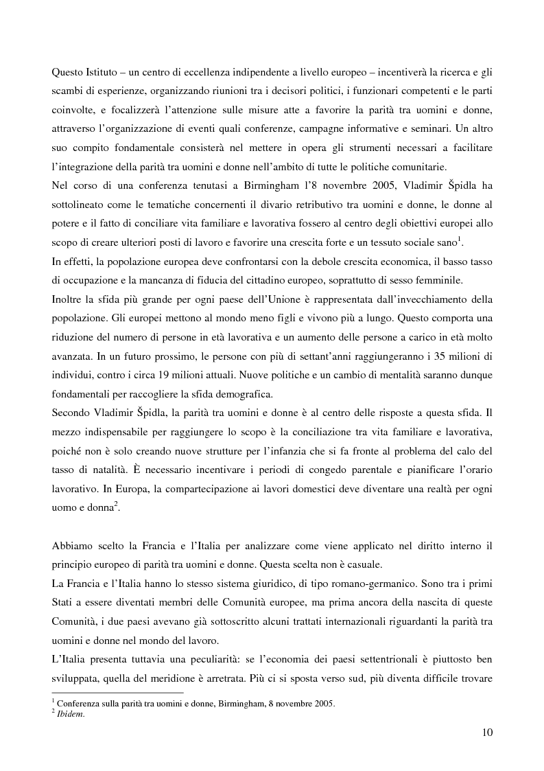 Anteprima della tesi: L’applicazione da parte della Francia e dell’Italia del principio europeo della parità tra uomini e donne in materia di lavoro, Pagina 2