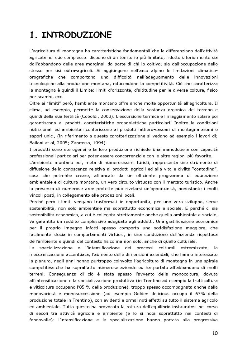 Anteprima della tesi: Le piccole aziende nell'agricoltura di montagna: ''Mosaico'', associazione di piccoli produttori del Trentino, Pagina 5