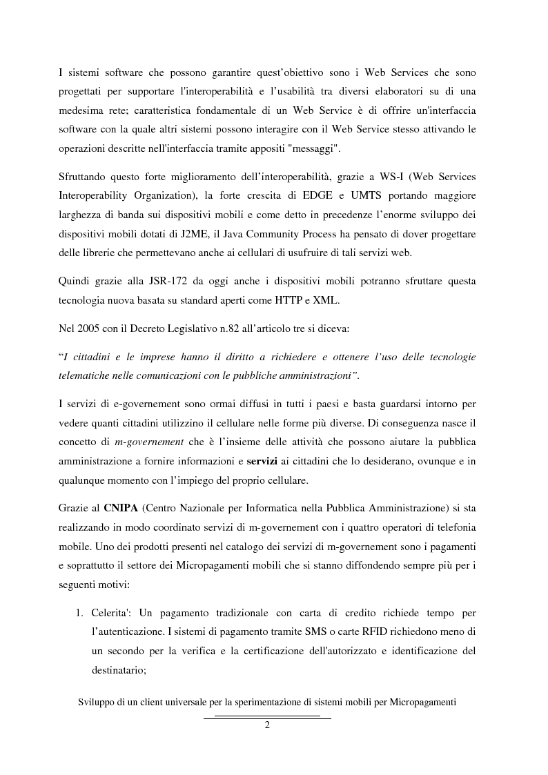 Anteprima della tesi: Sviluppo di un client universale per la sperimentazione di sistemi mobili per micropagamenti, Pagina 2