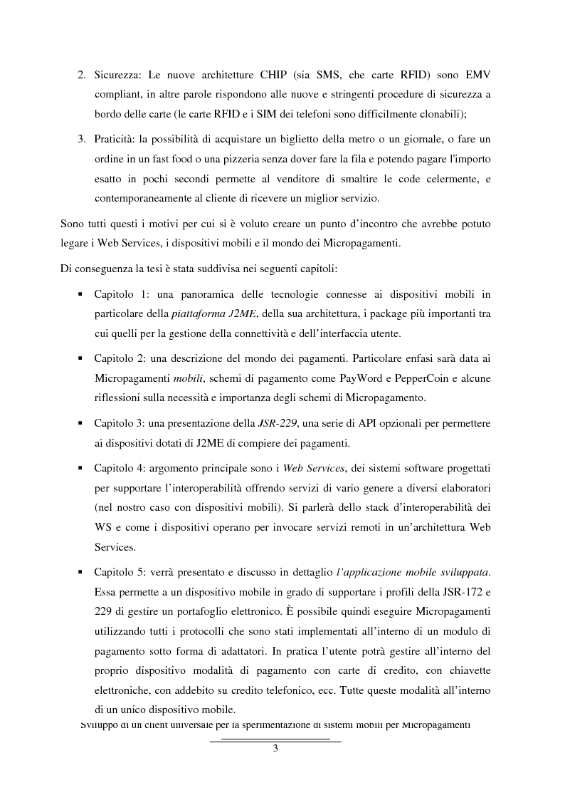 Anteprima della tesi: Sviluppo di un client universale per la sperimentazione di sistemi mobili per micropagamenti, Pagina 3