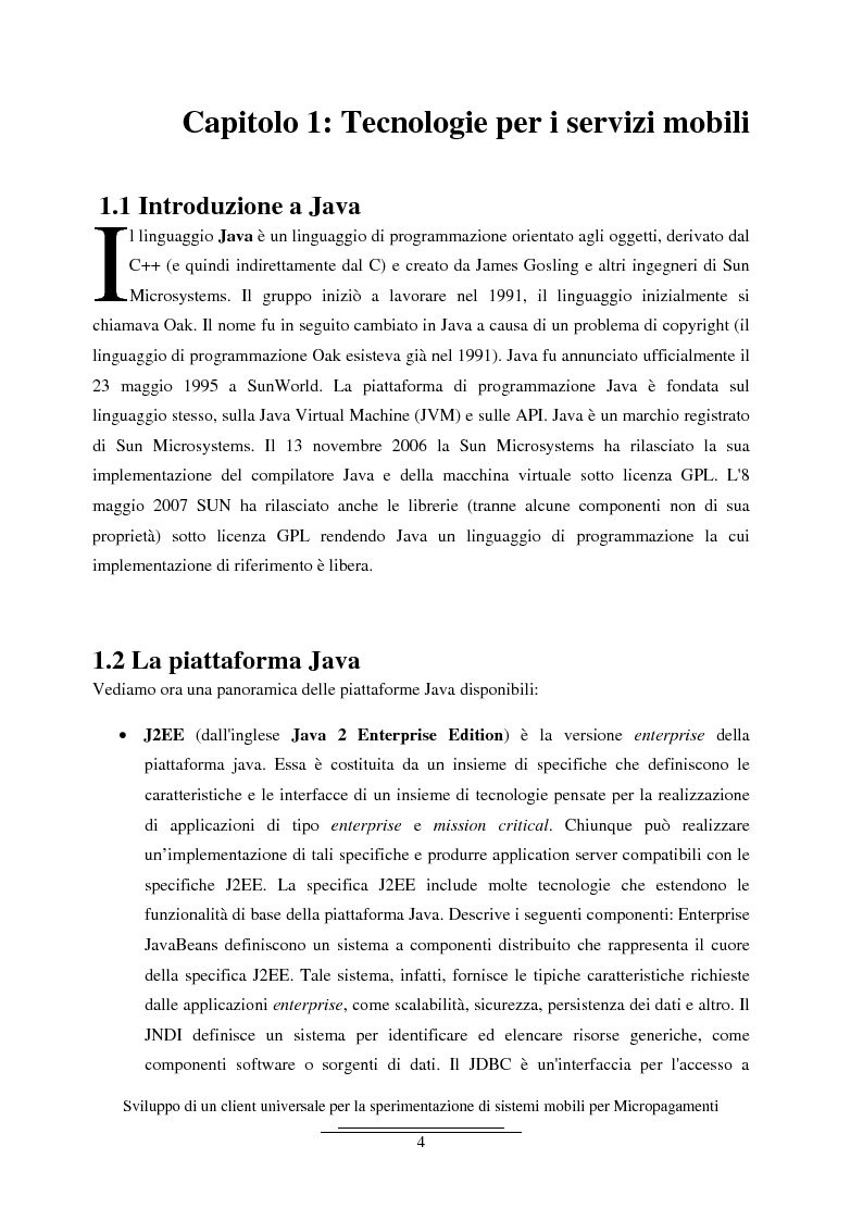 Anteprima della tesi: Sviluppo di un client universale per la sperimentazione di sistemi mobili per micropagamenti, Pagina 4