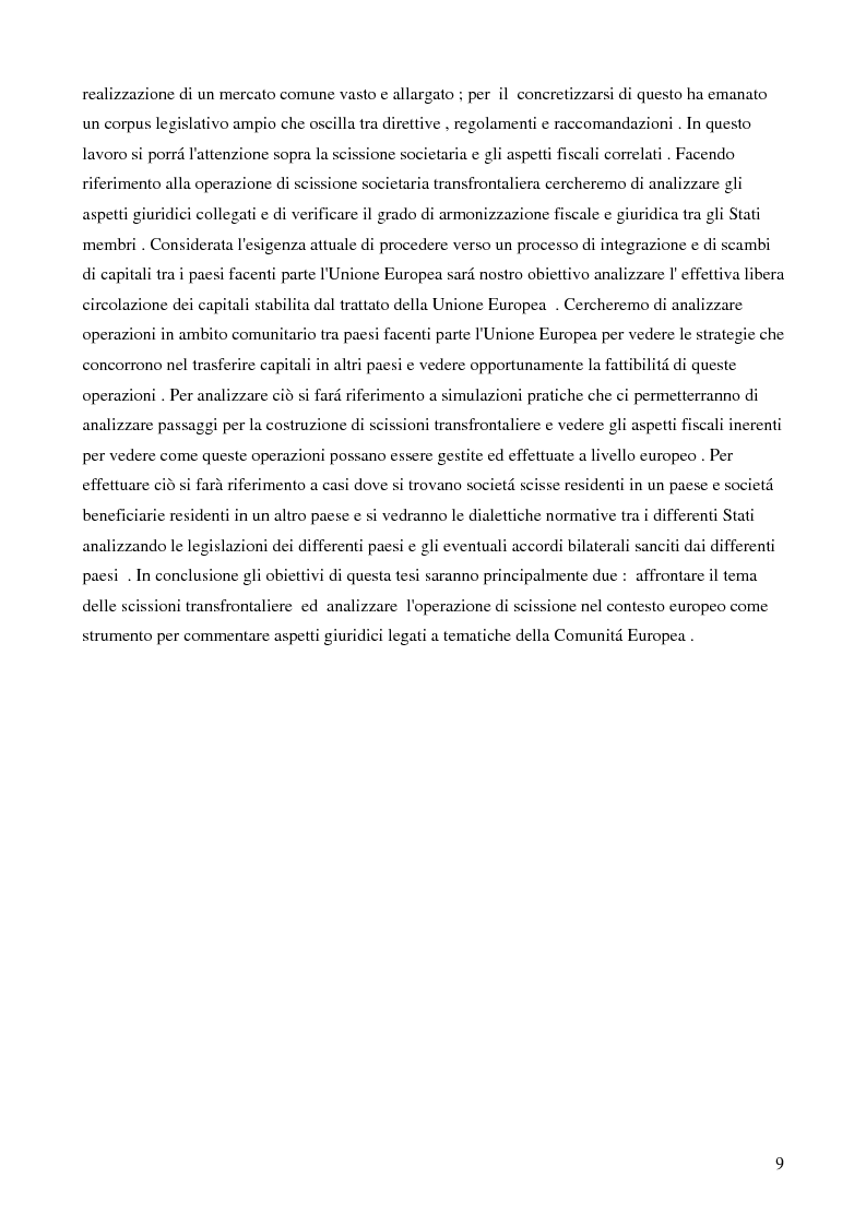 Anteprima della tesi: La scissione societaria transfrontaliera: aspetti civilistici, fiscali e strategici, Pagina 7