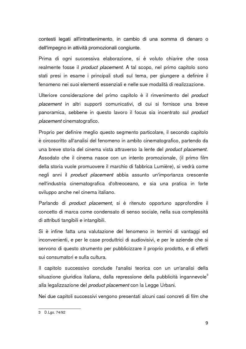 Anteprima della tesi: Il Product Placement nel panorama cinematografico italiano, Pagina 3