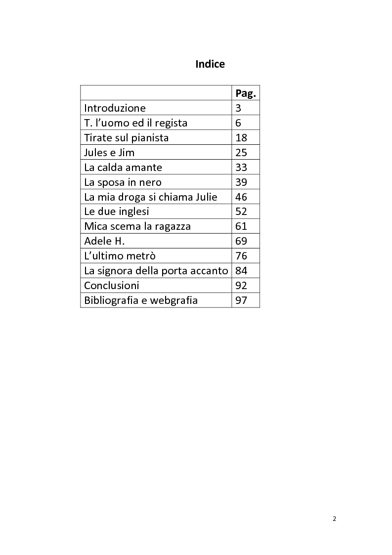 Indice della tesi: Le donne di Truffaut, Pagina 1
