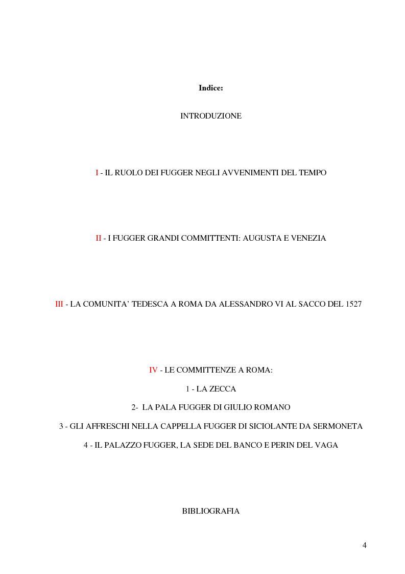Indice della tesi: Le committenze Fugger a Roma nel Cinquecento, Pagina 1