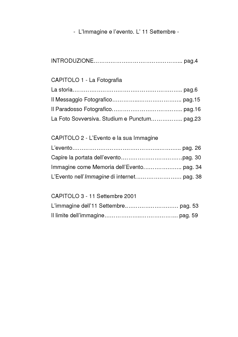 Indice della tesi: Immagine e evento. L'11 settembre., Pagina 1