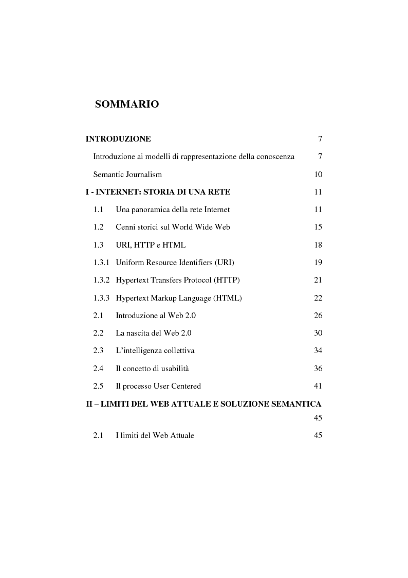 Indice della tesi: Web 3.0: modelli di rappresentazione della conoscenza, Pagina 1