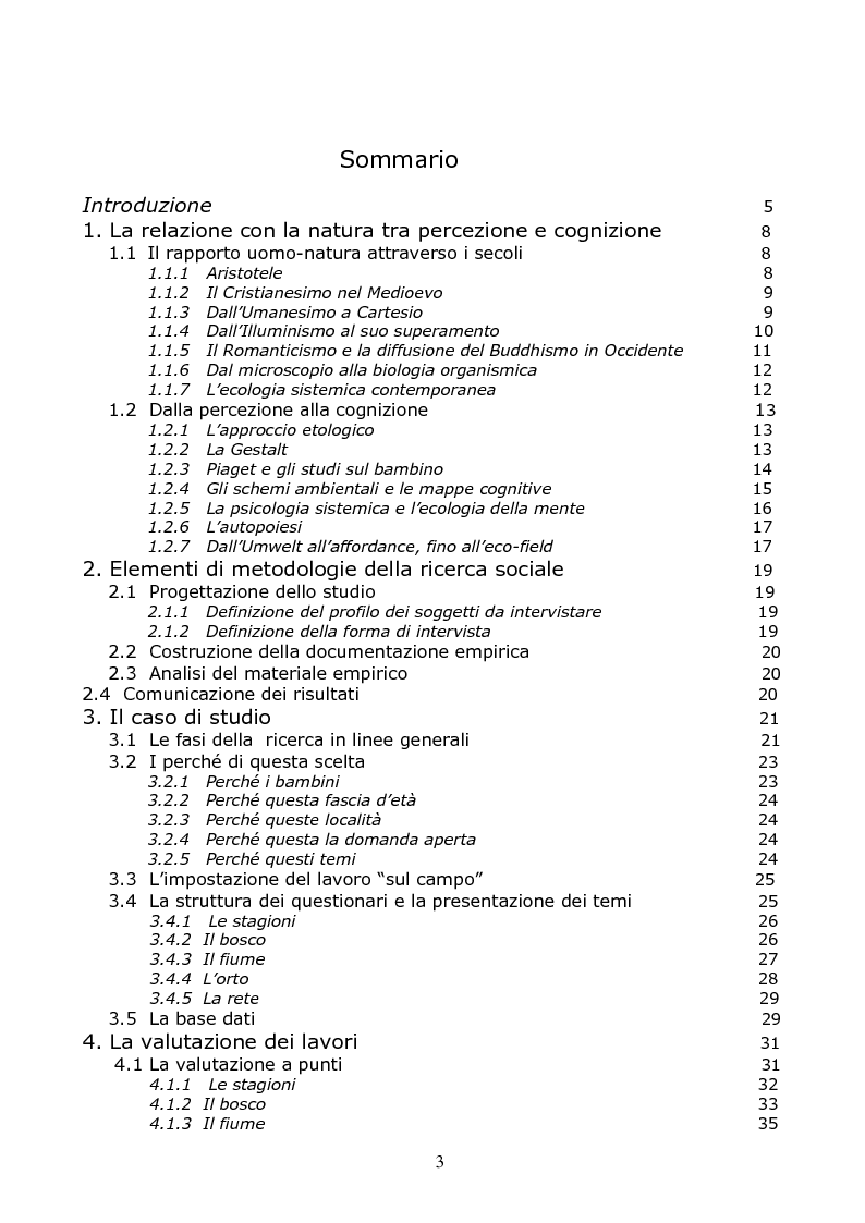 Indice della tesi: Ontogenesi del pensiero ecologico: i bambini dai 7 ai 9 anni, Pagina 1