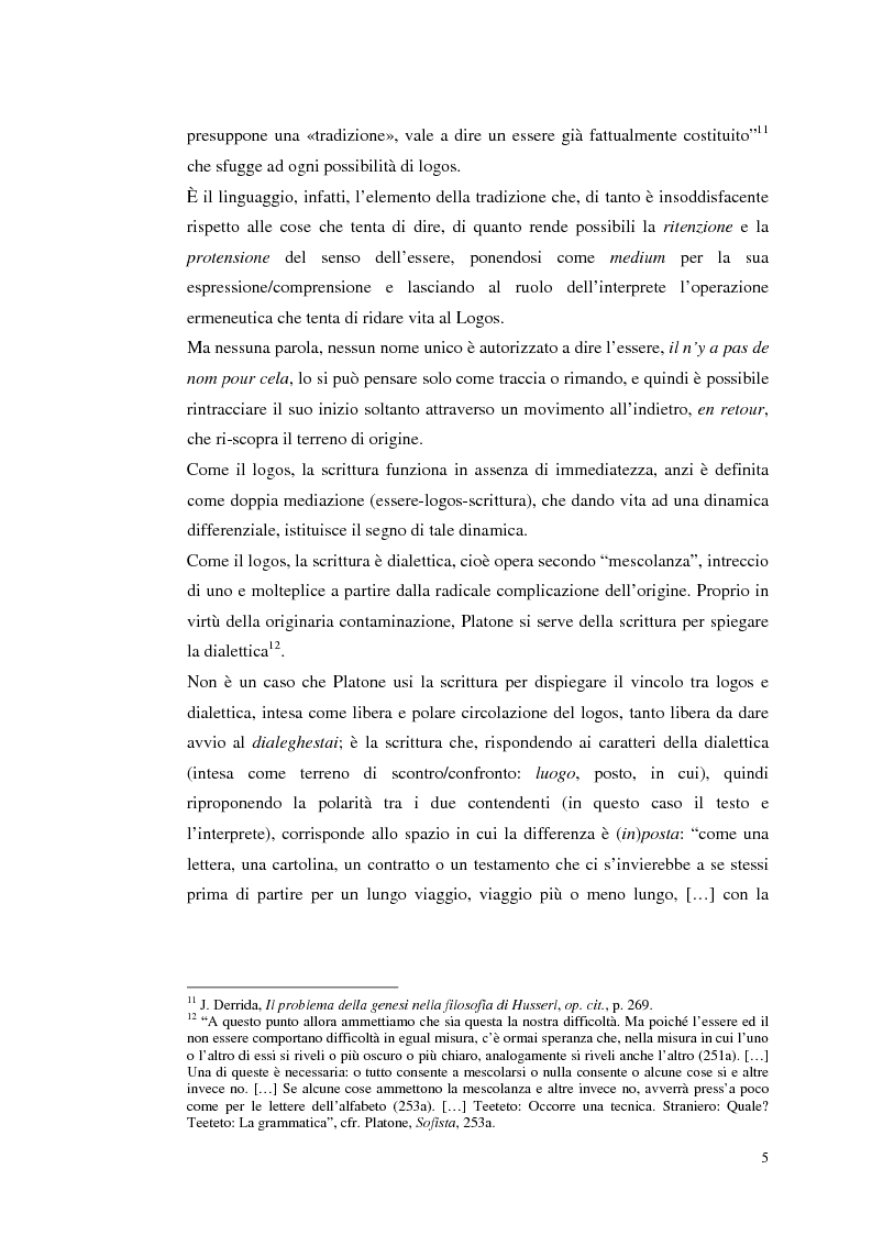 Anteprima della tesi: Origine, differenza, invio. Sulle tracce della question en retour in Jacques Derrida, Pagina 5