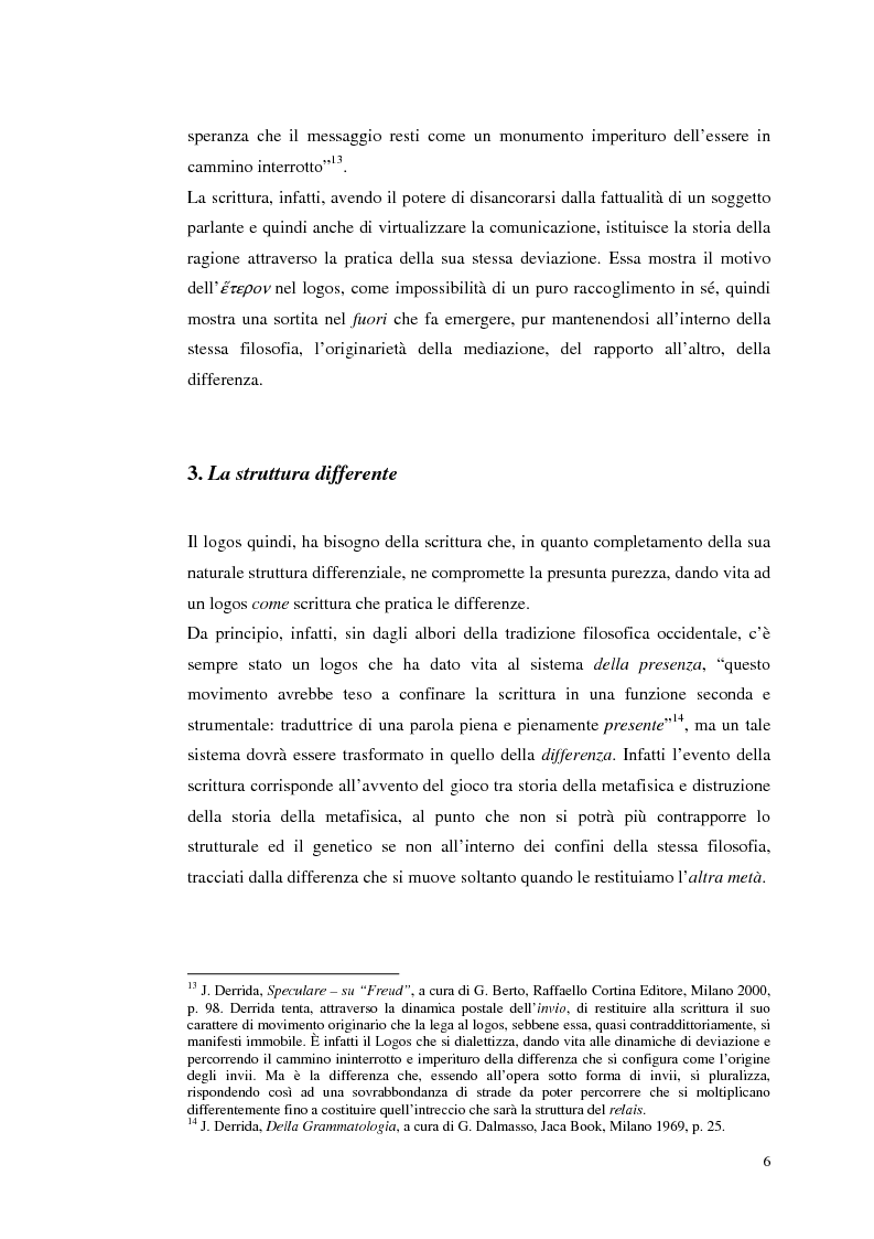 Anteprima della tesi: Origine, differenza, invio. Sulle tracce della question en retour in Jacques Derrida, Pagina 6