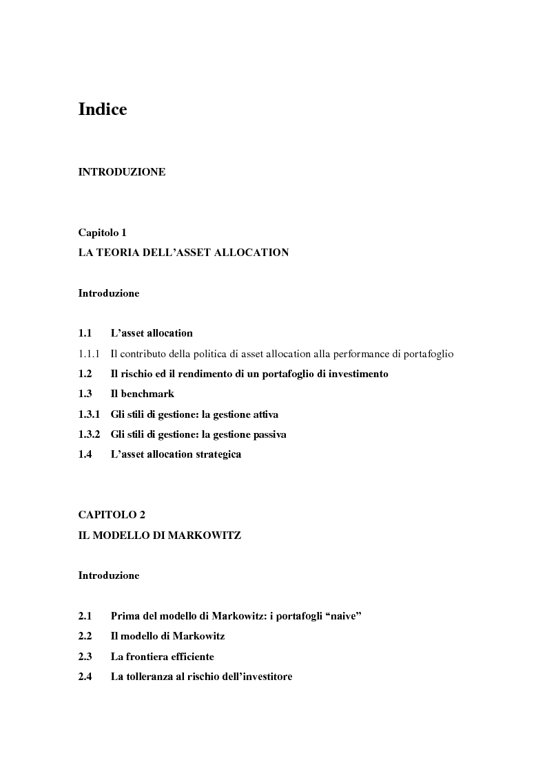 Indice della tesi: Oltre Black e Litterman: l'approccio copula opinion pooling, Pagina 1