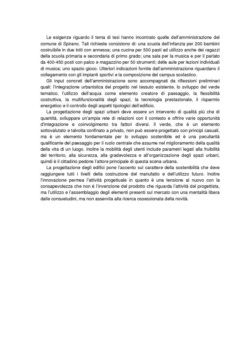 Anteprima della tesi: Scuola dell'infanzia e sala della musica a Spirano - Progettazione integrata ed ecosostenibile delle strutture pubbliche e del parco della musica come elementi di completamento e sviluppo urbano, Pagina 2