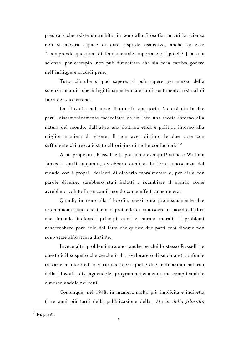 Anteprima della tesi: Le passioni di uno scettico: etica e conoscenza in Bertrand Russell, Pagina 6