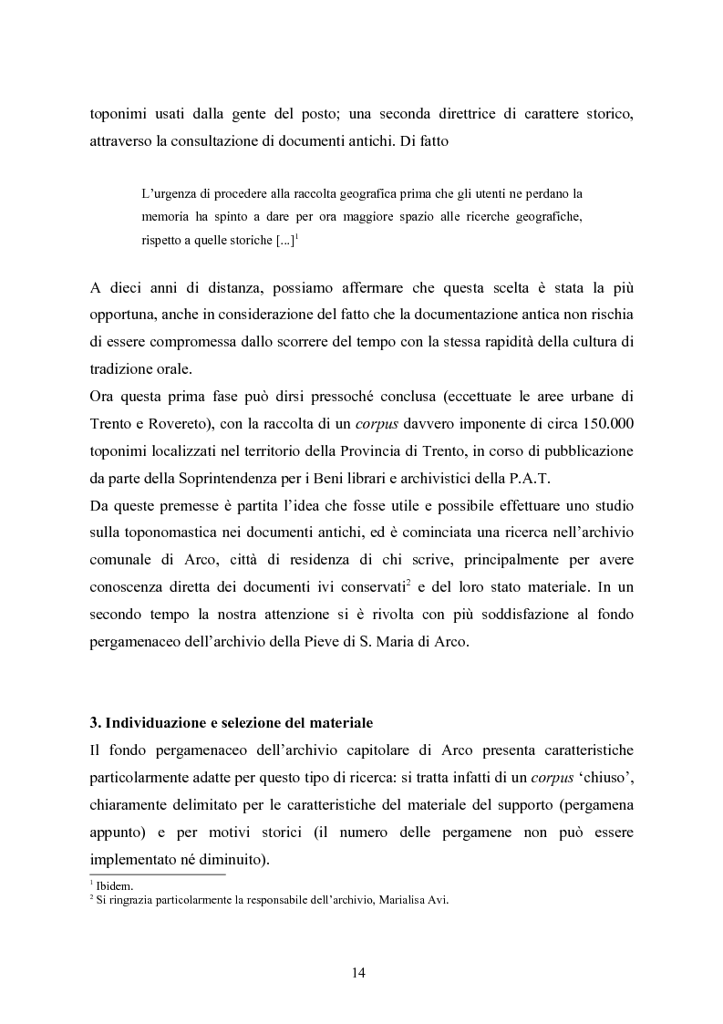 Anteprima della tesi: Toponomastica storica nelle pergamene della Pieve di Arco - Secoli XII-XIV, Pagina 6