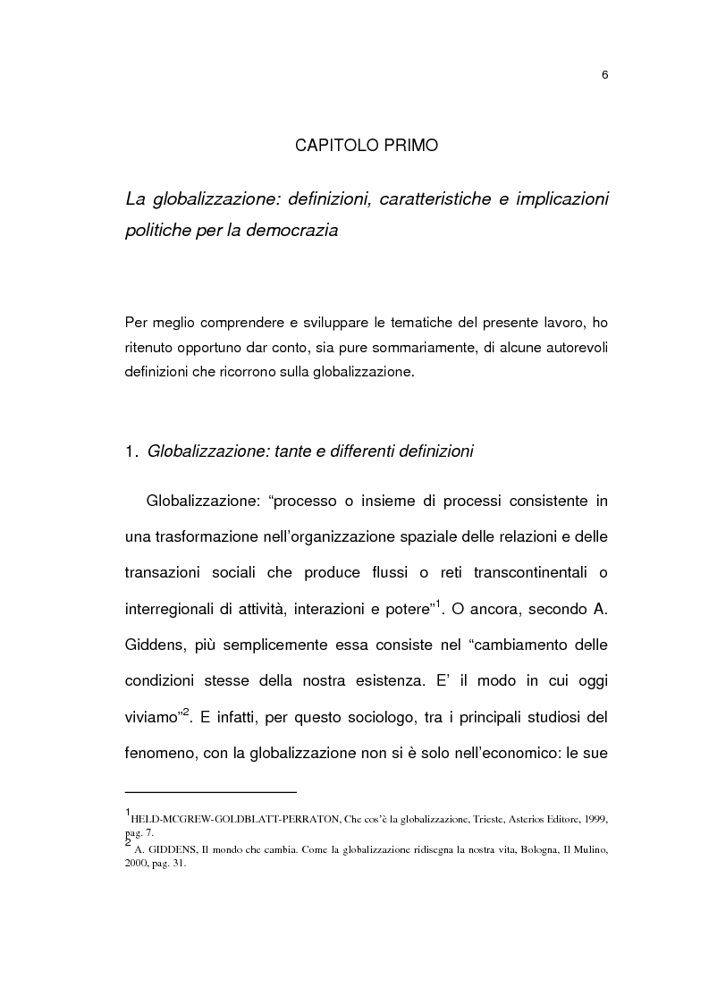 Anteprima della tesi: Democrazia e globalizzazione: questioni e prospettive a confronto, Pagina 4