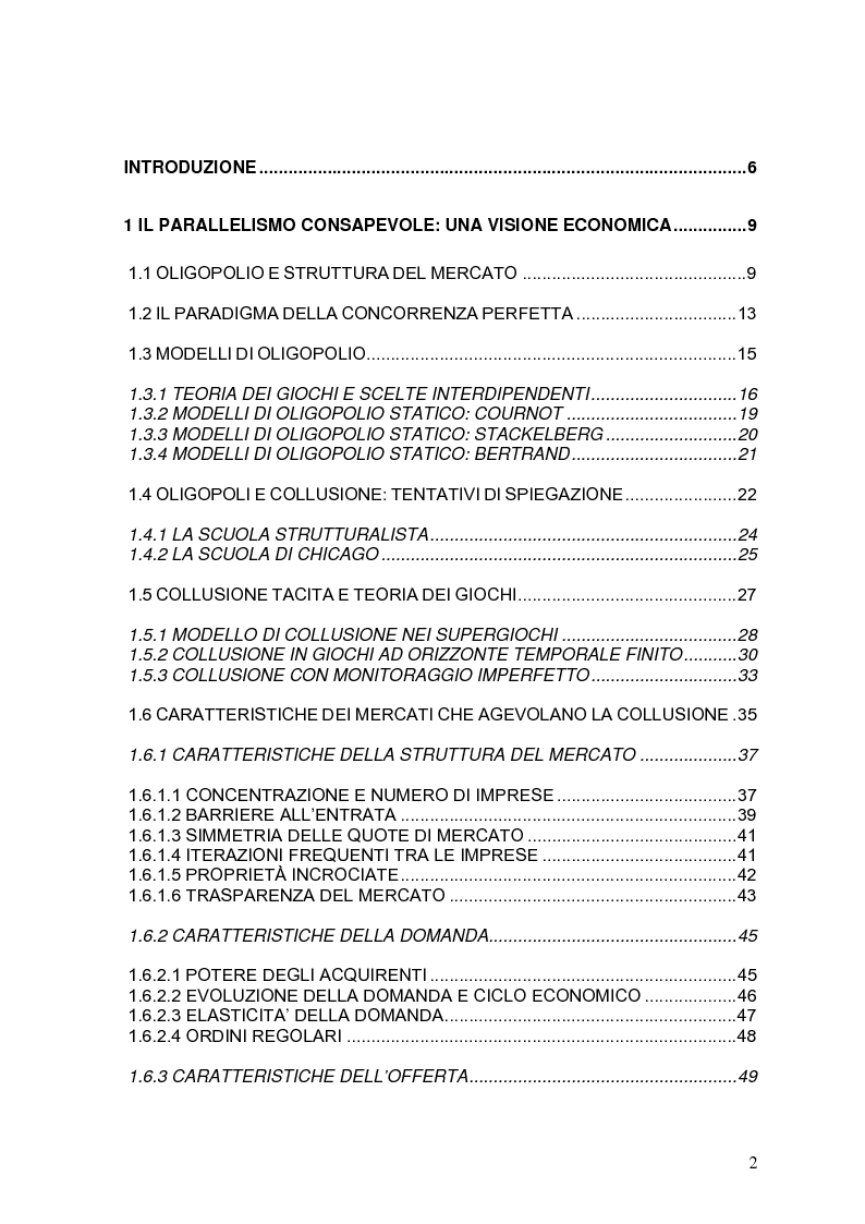 I confini tra parallelismo consapevole e pratica concordata Indice