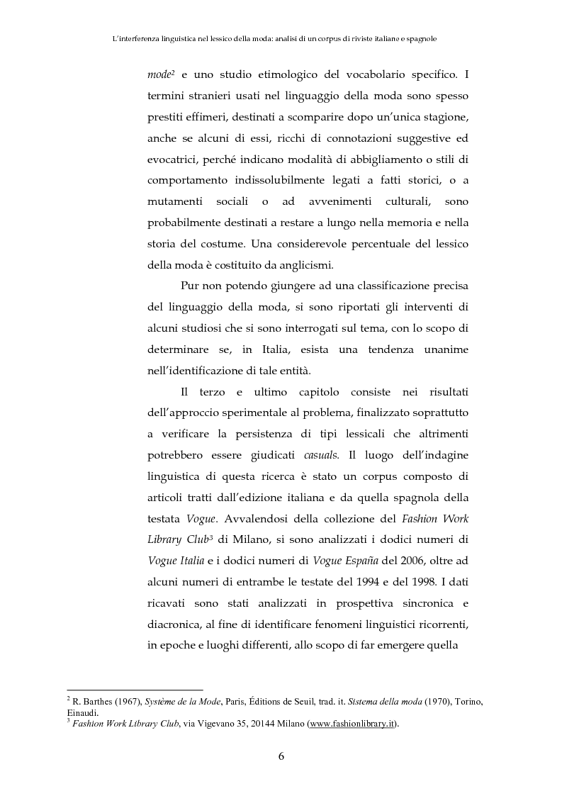 Anteprima della tesi: L'interferenza linguistica nel lessico della moda: analisi di un corpus di riviste italiane e spagnole, Pagina 2