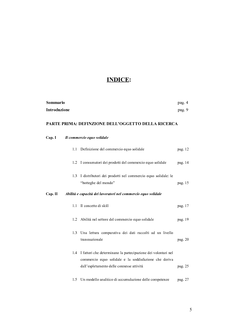 Indice della tesi: Competenze informali: il caso dei volontari nel commercio equo solidale, Pagina 1