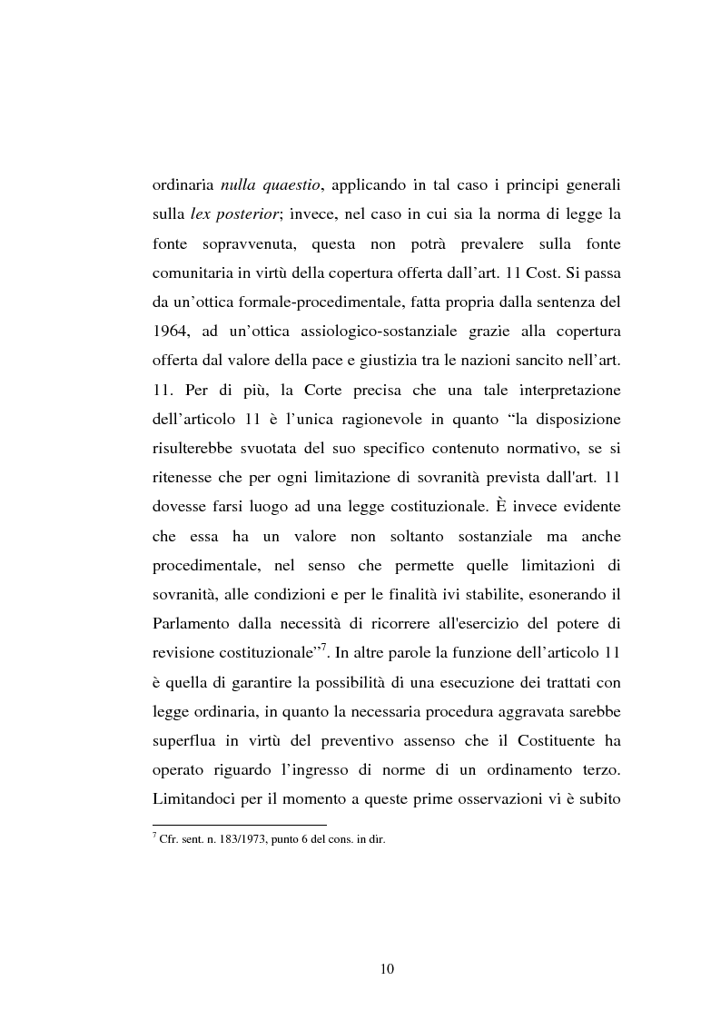 Anteprima della tesi: Rapporti tra diritto comunitario e diritto interno nella più recente giurisprudenza costituzionale, Pagina 10