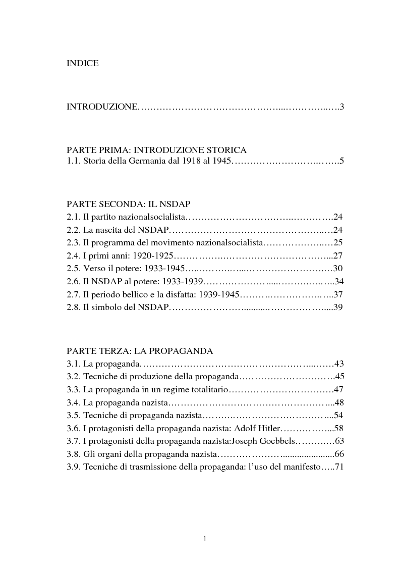 Indice della tesi: Il manifesto come strumento della propaganda nazista, Pagina 1