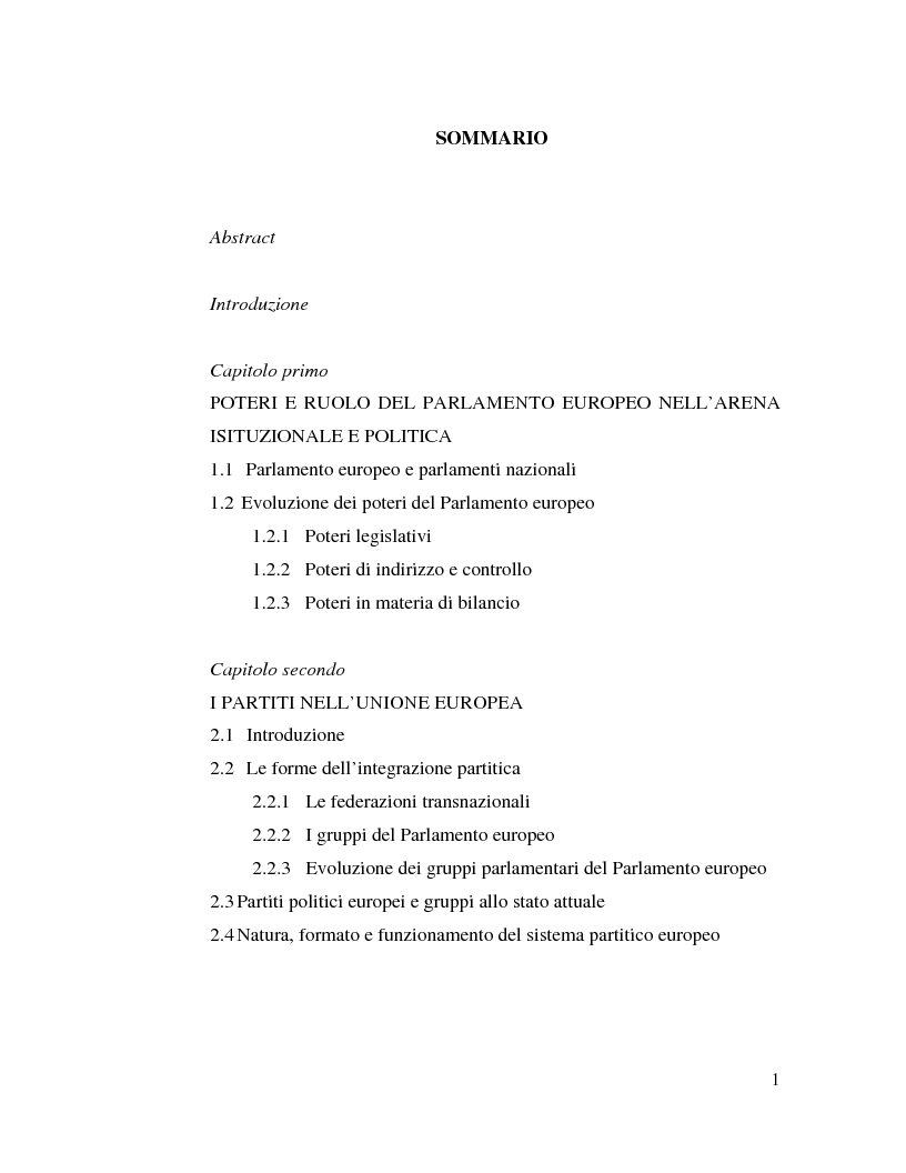 Indice della tesi: Voto europeo e voto nazionale: il caso dell'Italia, Pagina 1