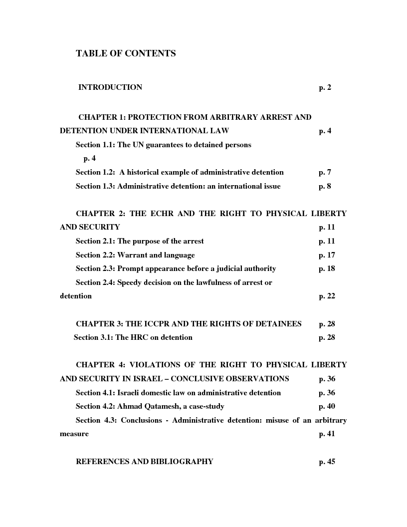 Indice della tesi: International Law and Administrative Detention, Pagina 1