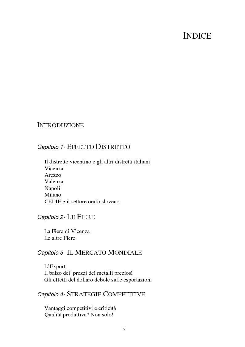 Indice della tesi: Made in Vicenza. Mercati, strategie, tecnologie., Pagina 1