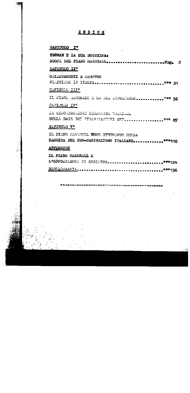 Indice della tesi: Il Piano Marshall e i problemi della realtà italiana nel secondo dopoguerra (note e temi di discussione), Pagina 1