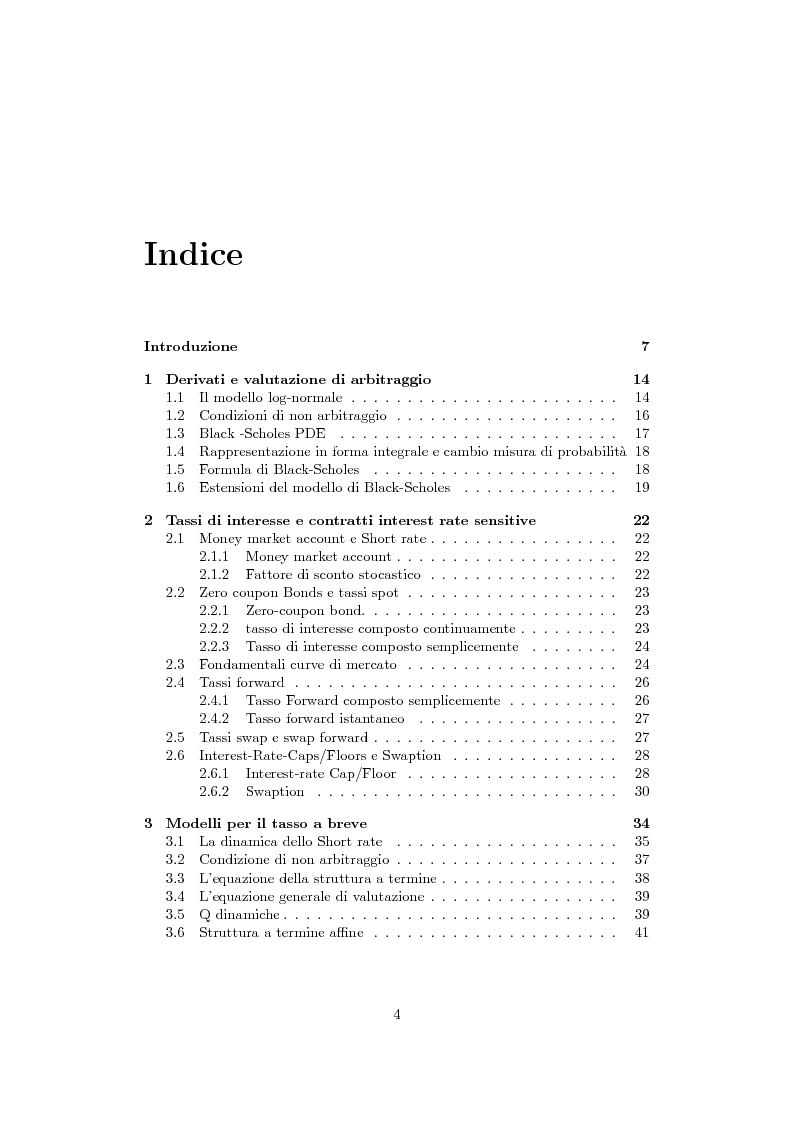 Indice della tesi: Teoria e pratica dei modelli per il tasso a breve, Pagina 1
