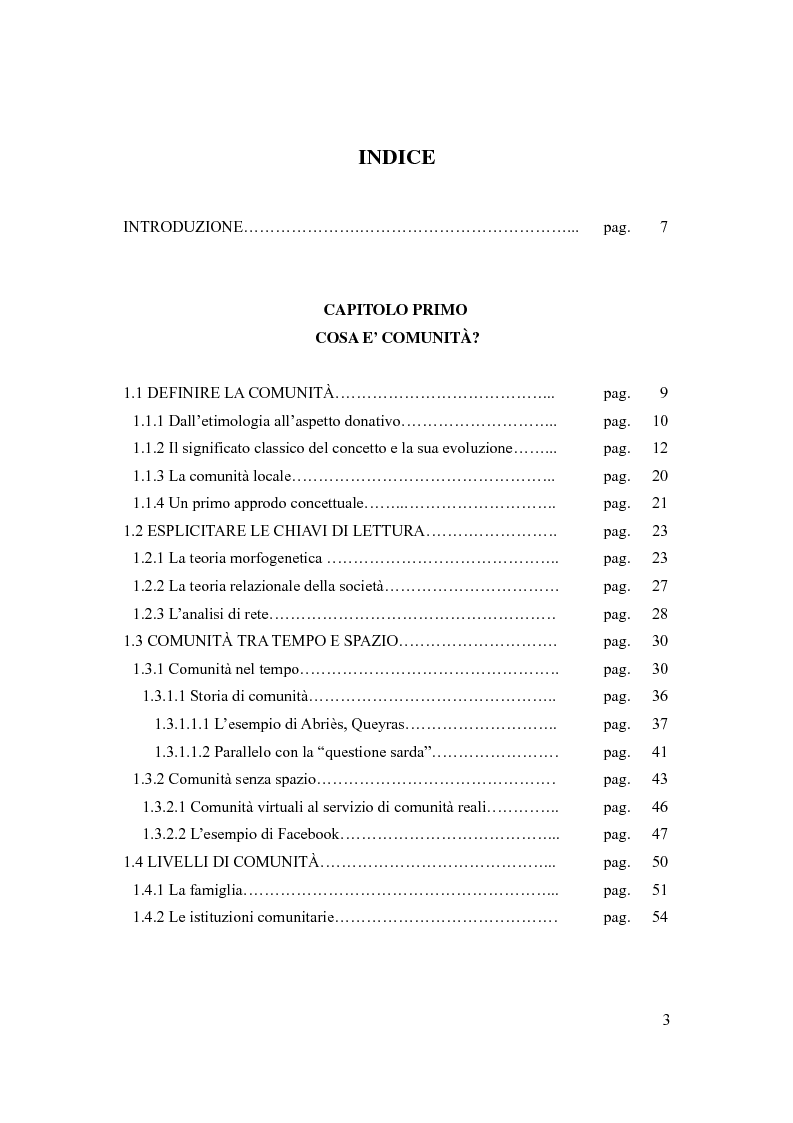 Indice della tesi: Costruire comunità: i concetti ed alcune esperienze, Pagina 1