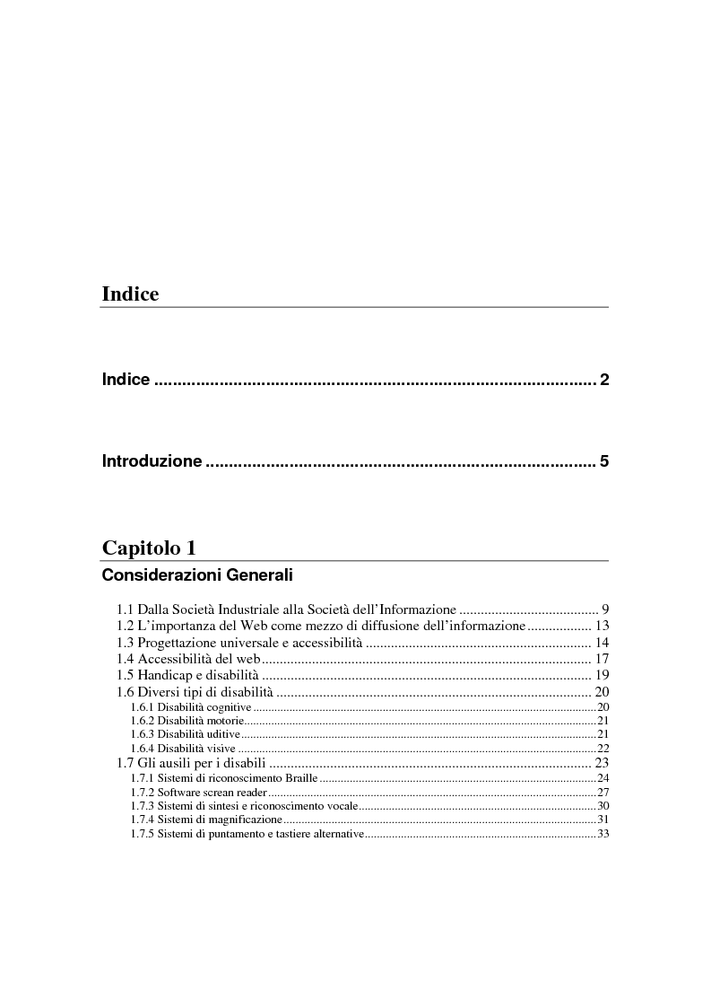 Indice della tesi: Una tecnica per l'analisi e la reingegnerizzazione di pagine Web al fine di migliorarne l'usabilità per utenti non vedenti, Pagina 1